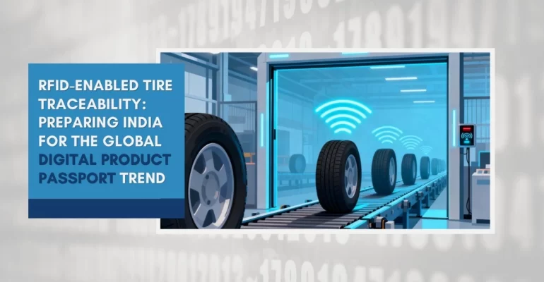 RFID tire with digital ID and traceability data display.