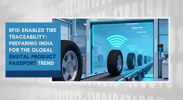 RFID tire with digital ID and traceability data display.