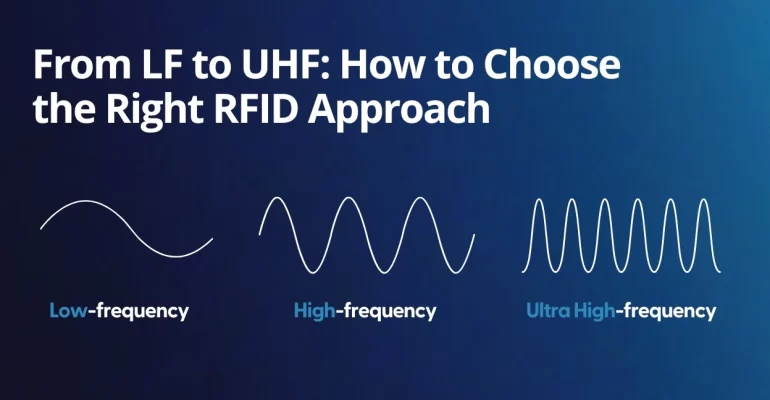 LF vs HF vs UHF RFID comparison with wave illustrations for technology selection